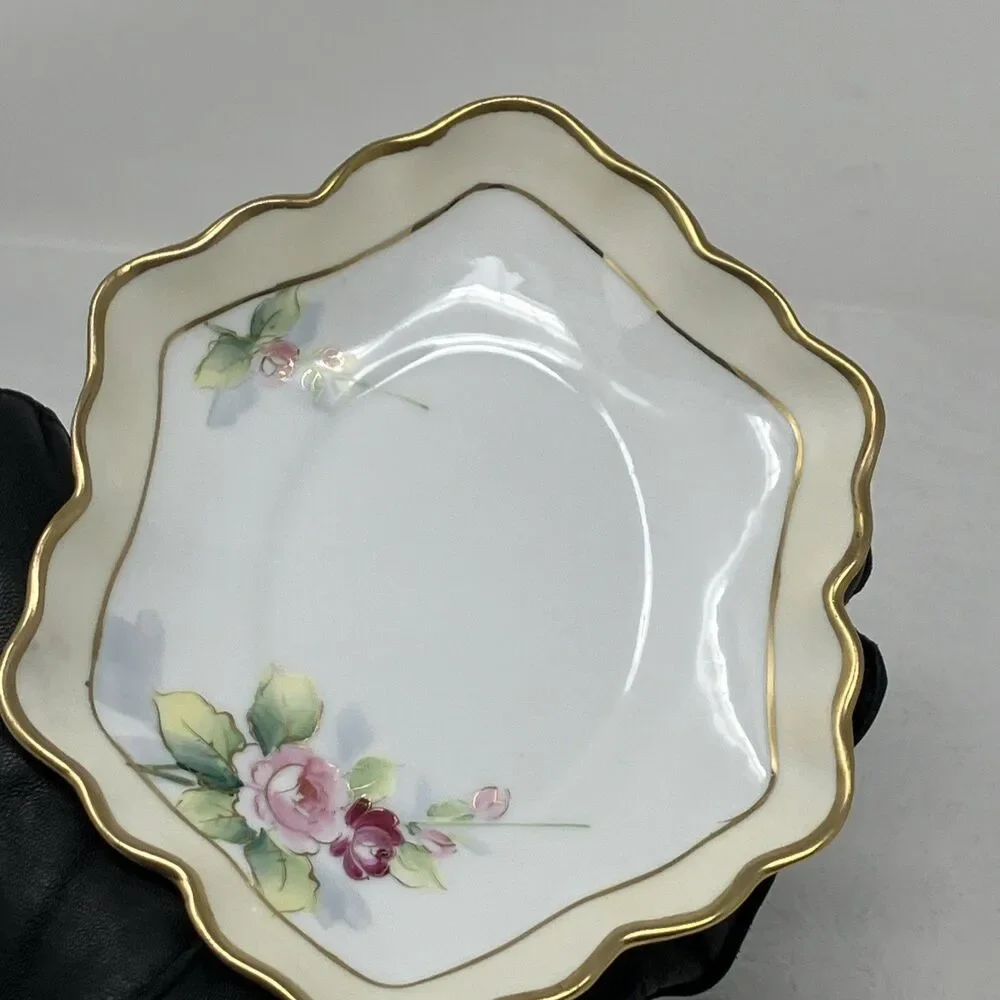 Nippon Gravy Sauce Boat w Underplate Roses Gilt Painted Gold & Raised Flower VTG